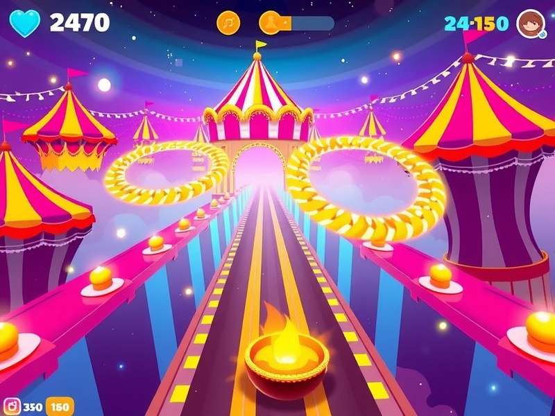 Carnival Dash Delight gameplay screenshot showing colorful carnival environment